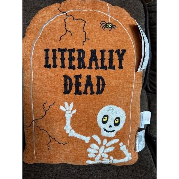 Cupcake & Cashmere Literally Dead Tombstone Halloween Pillow 20" x 13" Skeleton - Picture 1 of 7